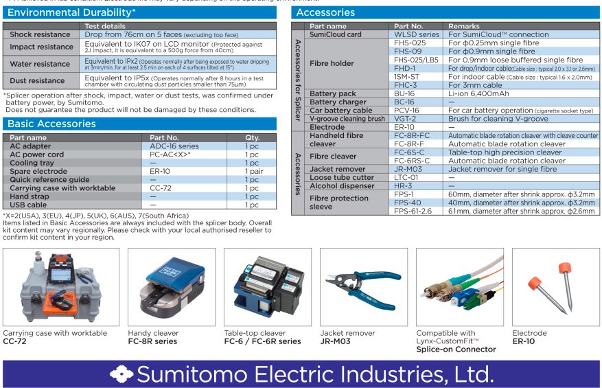 Sumitomo T‑72C+ Fusion Splicer Kit – Core Alignment with Cleaver