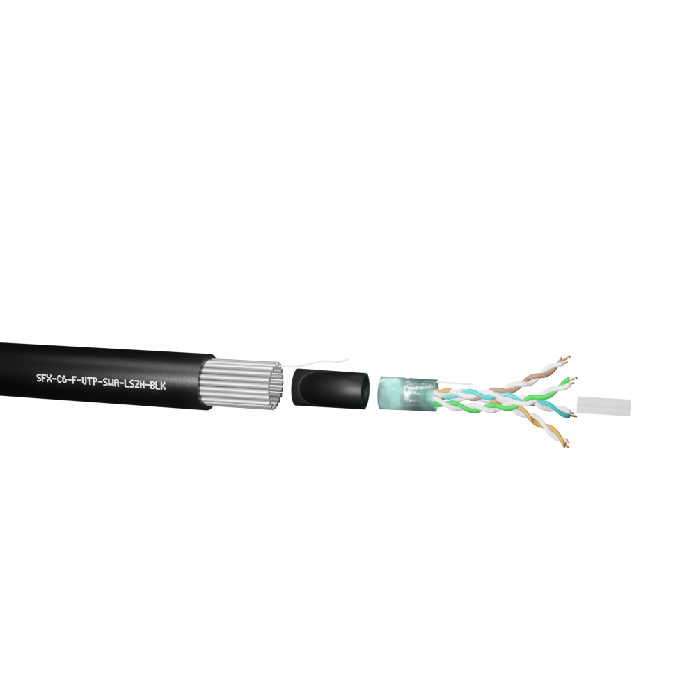 Cat6 SWA Armoured Cable – Black LSZH – 100m