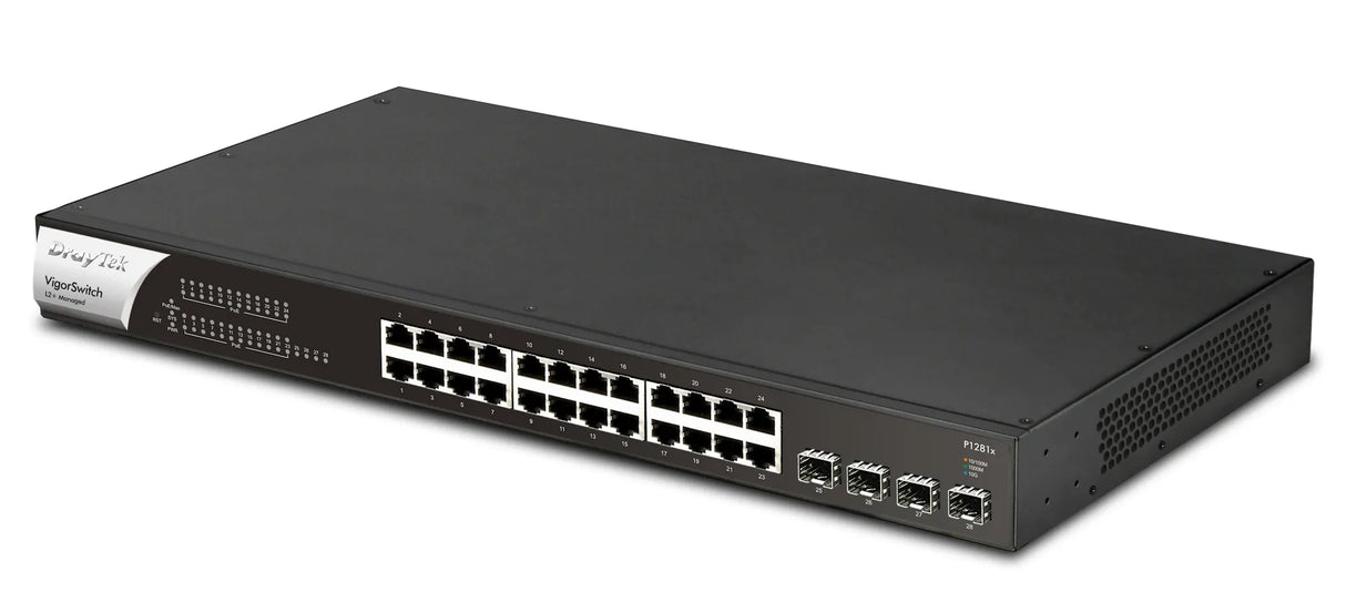 DrayTek VigorSwitch P1281x 24-Port Gigabit PoE+ Managed Switch with 10Gb SFP+