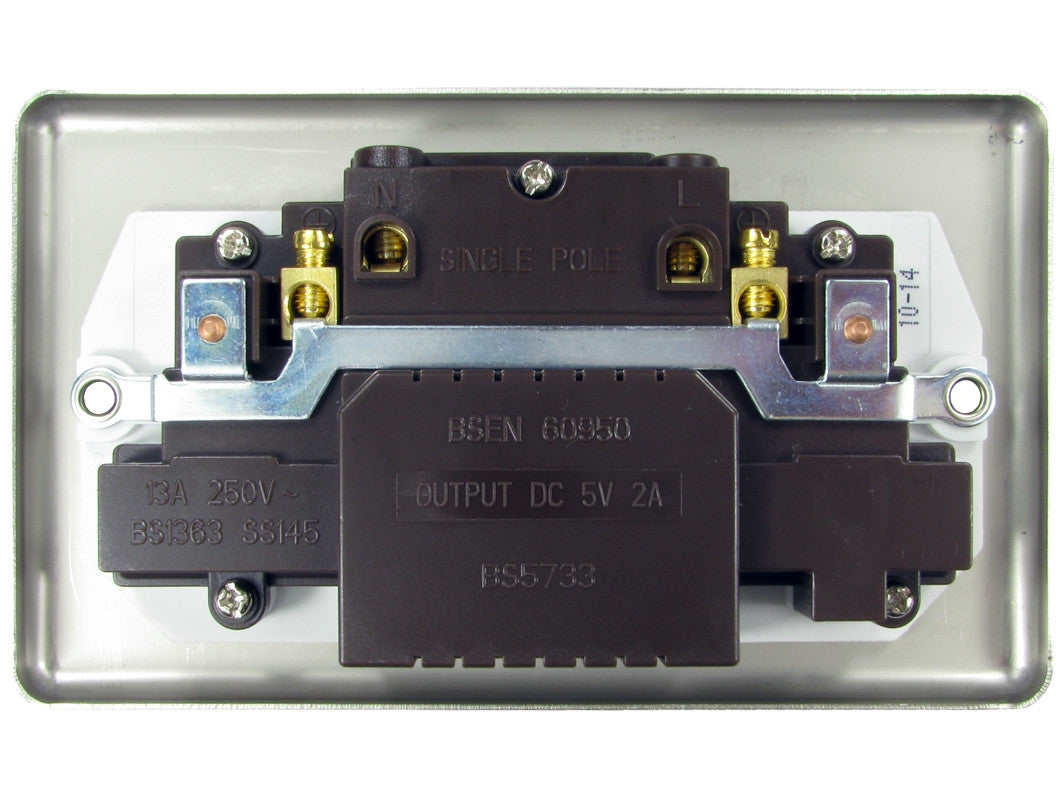 USB and UK Power Sockets - Brushed Chrome