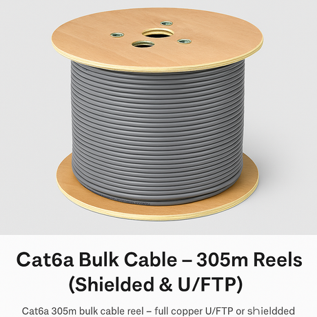 Cat6a 305m bulk cable reel – full copper U/FTP or shielded options