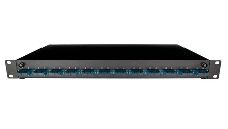 Singlemode FC Fibre Patch Panel – 1U rackmount with 4 to 24 FC simplex adaptors, preloaded in sliding tray for telecom and fibre networks
