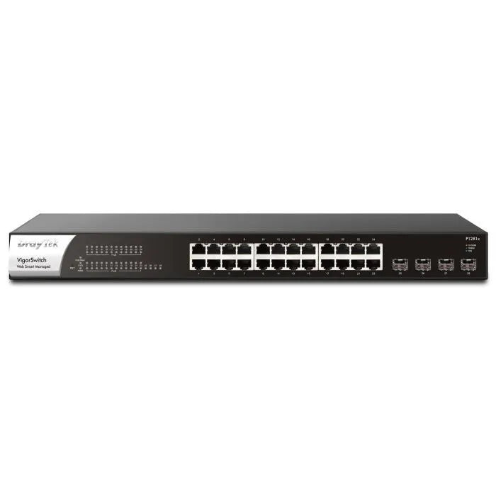 DrayTek VigorSwitch P1281x 24-Port Gigabit PoE+ Managed Switch with 10Gb SFP+