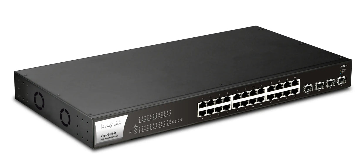 DrayTek VigorSwitch P1281x 24-Port Gigabit PoE+ Managed Switch with 10Gb SFP+