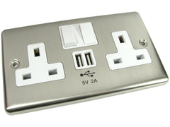 USB and UK Power Sockets - Brushed Chrome