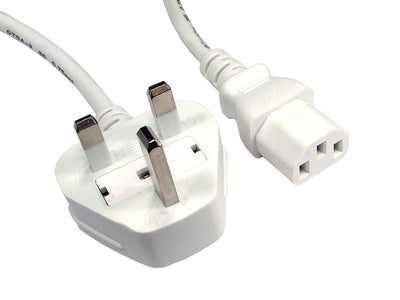UK Mains to IEC C13 Power Cable - 1.8mtr White
