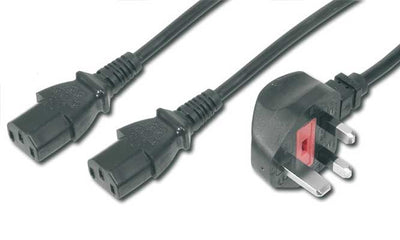 UK 13AMP Mains Power Cable 2x IEC C13 Y - 2 Mtr