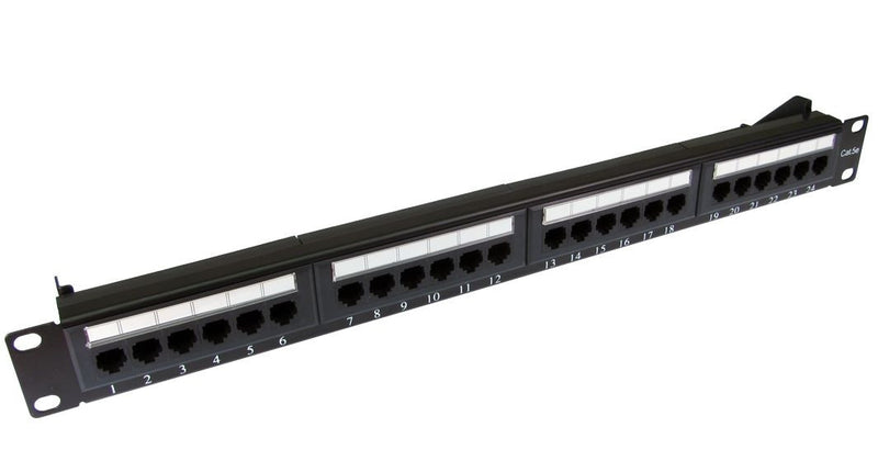 24 Port 1U Rack Mountable Cat5e RJ45 UTP Patch Panel with Cable Management Bar