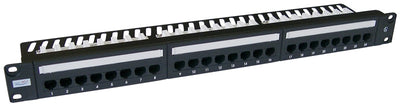 24 Port 1U Black Excel Plus Cat5e RJ45 UTP Right Angle Patch Panel