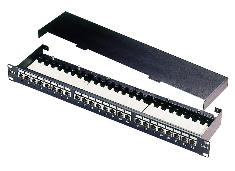 24 Port 1U Black Excel Cat5e RJ45 FTP Right Angle Patch Panel