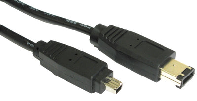 6 pin male - 4 pin male firewire 400 black cable